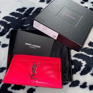 Authentic YSL card holder in neon pink. In good used condition.